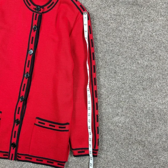 Vintage Tricoville Red Wool Blend Cardigan Sweater Women’s 8 Medium Black Trim - Picture 6 of 8